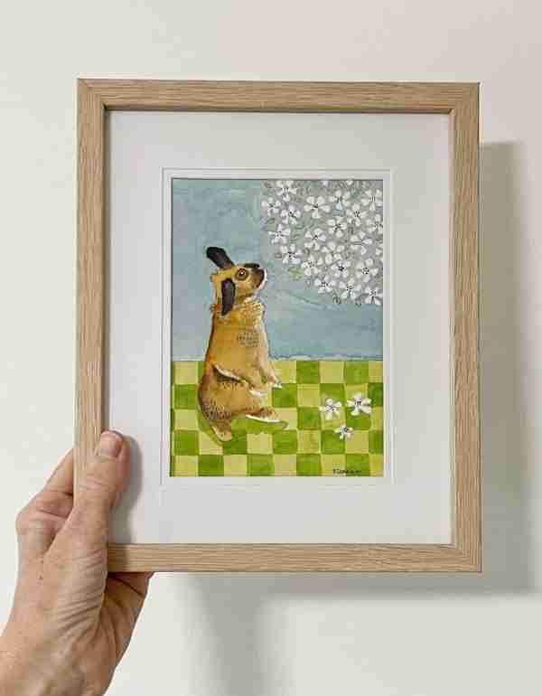 Rabbit painting - original watercolour of a bunny with blossoms - Image 2