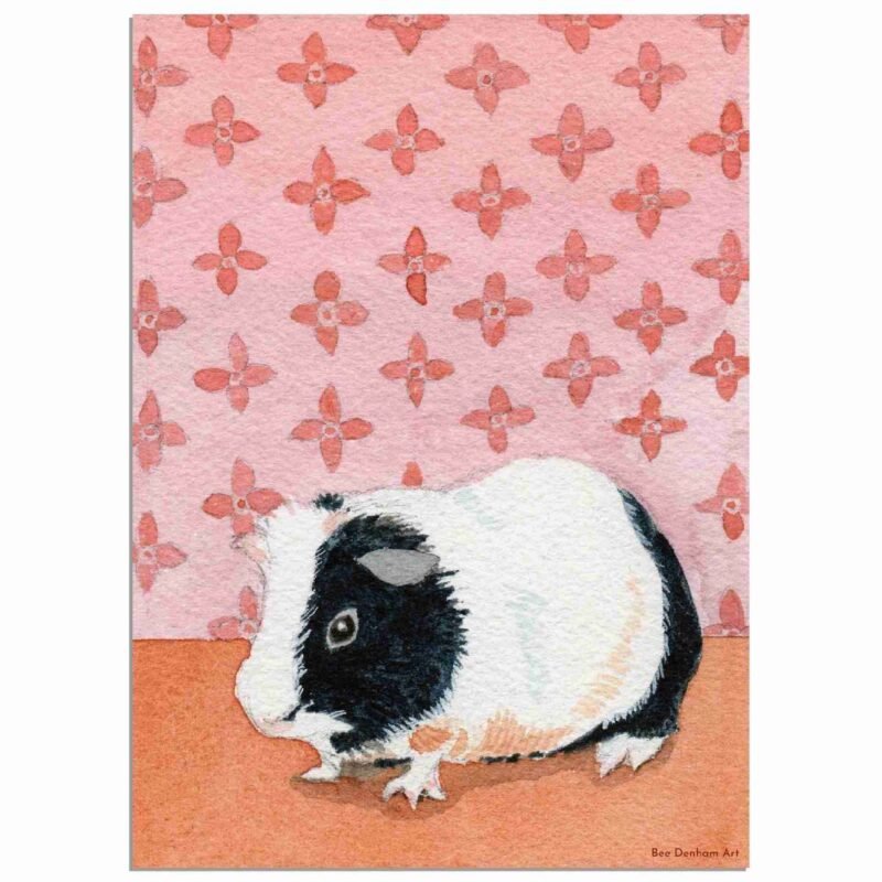 Guinea Pig art print with pink wallpaper