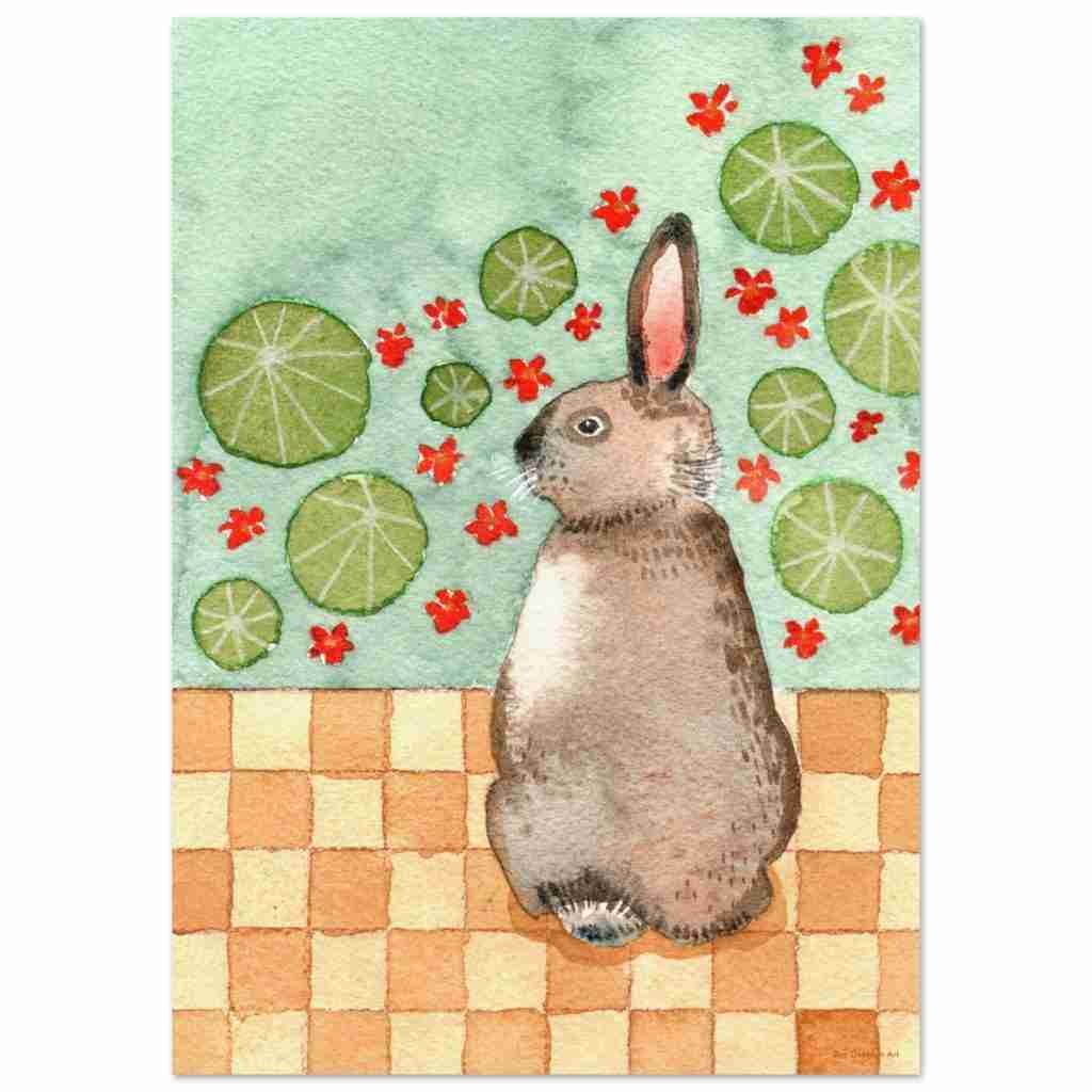Rabbit With Nasturtiums art print - Bee Denham Art | Original ...