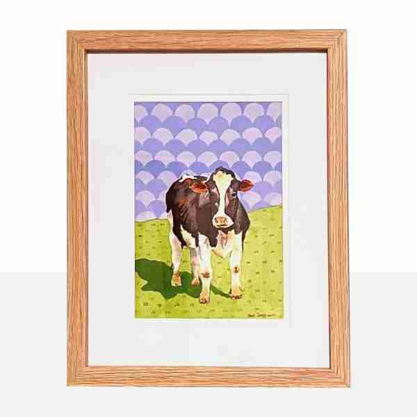 Small cow painting in watercolour in a frame