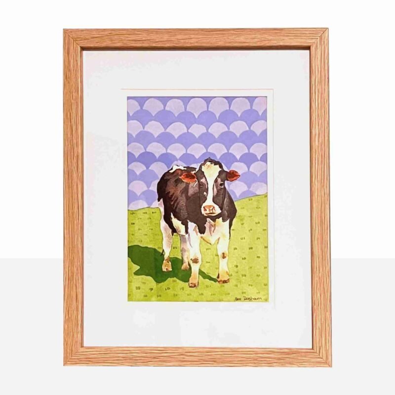 Small cow painting in watercolour in a frame