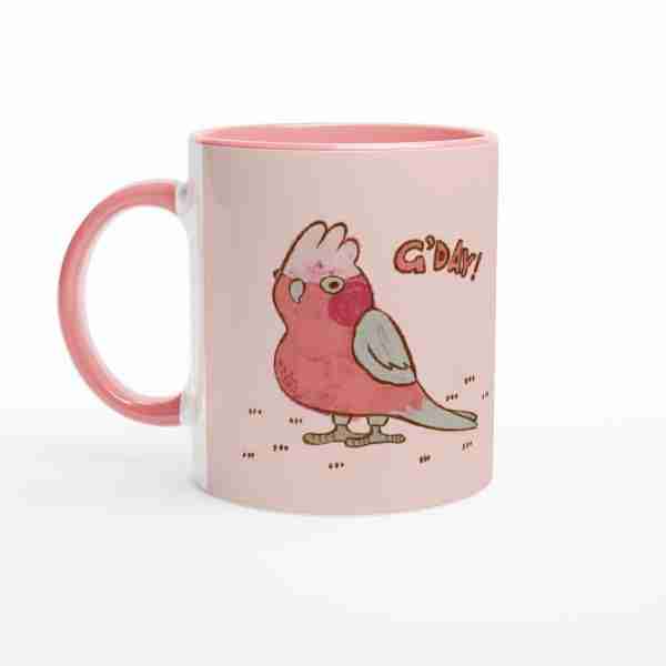 Pink mug with pink galah design