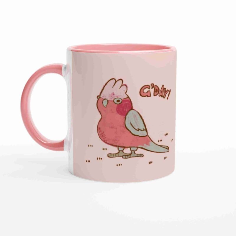 Pink mug with pink galah design