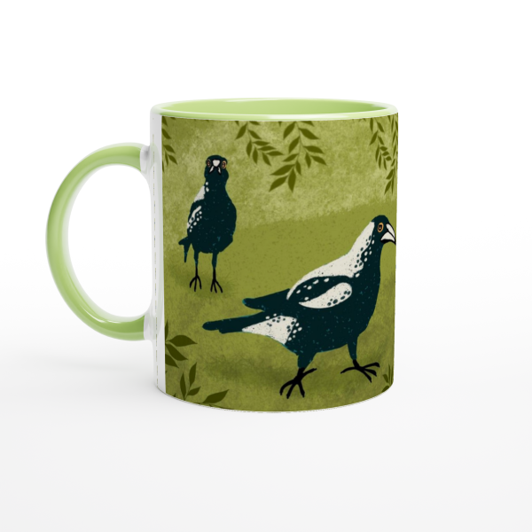 Australian magpies design on a coffee mug