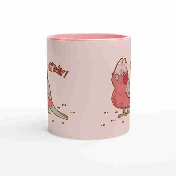 Pink galah mug with pink background
