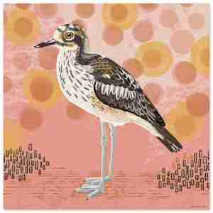 Bush stone curlew art featuring this quirky bird on a warm background