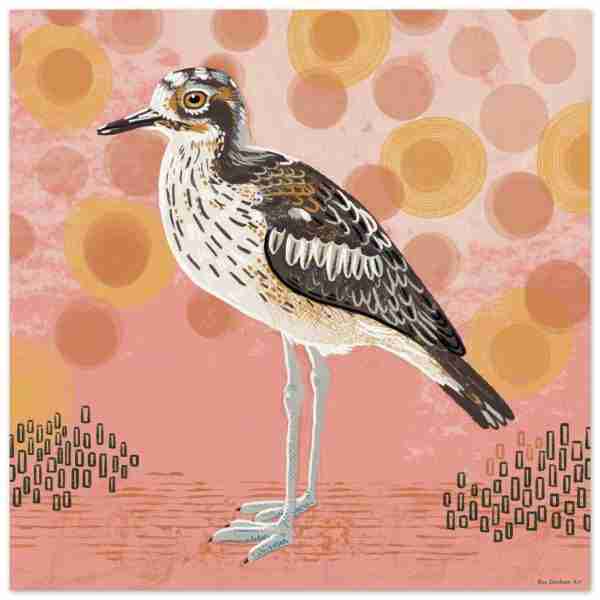 Bush stone curlew art featuring this quirky bird on a warm background